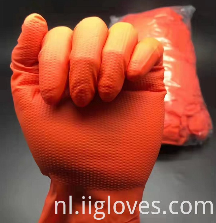 Veiligheid Oranje Zuivere nitrilhandschoenen China Diamantpatroon Waterdichte comfortabele oranje handschoenen